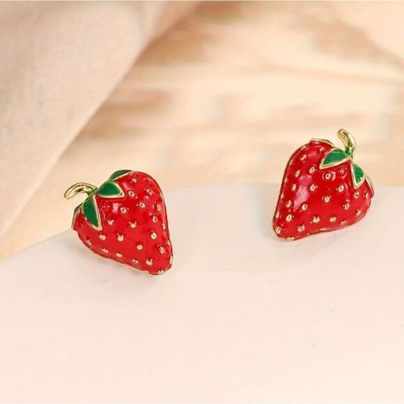 Red Strawberry Stud Earrings - Picture 1 of 5